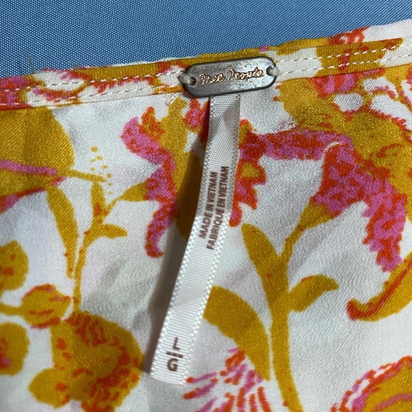 Free People Wrap Blouse in Orange and Yellow with Long Sleeves - Picture 9 of 14